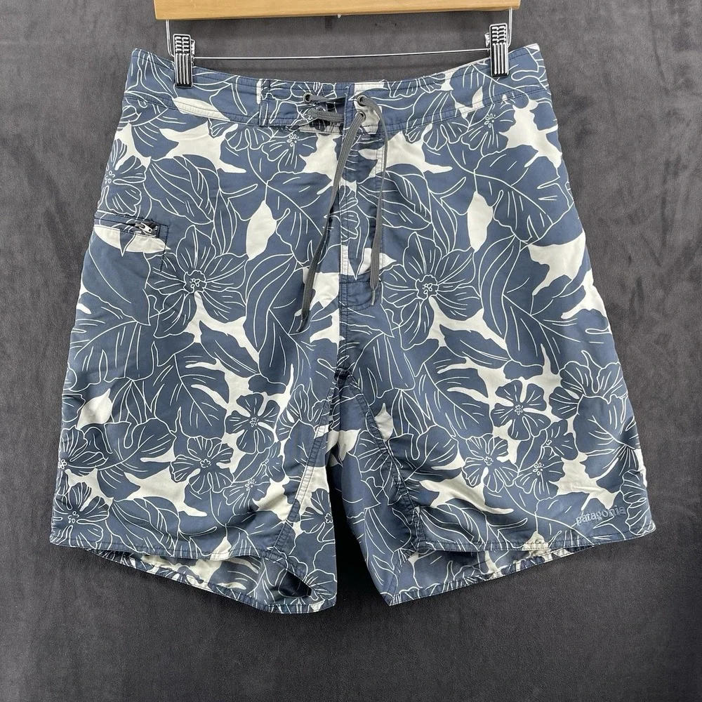 Patagonia Men's Board Shorts Blue Floral Surf Swim Trunks Size 34